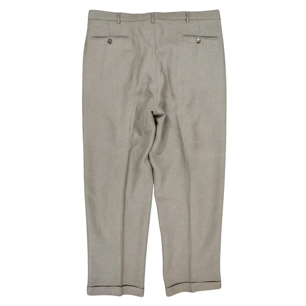 Van Heusen Dress Pants Mens 38x30 Brown Rayon Polyester Pleated Relaxed Slacks